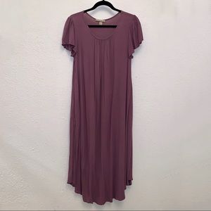 Mauve midi dress with pockets